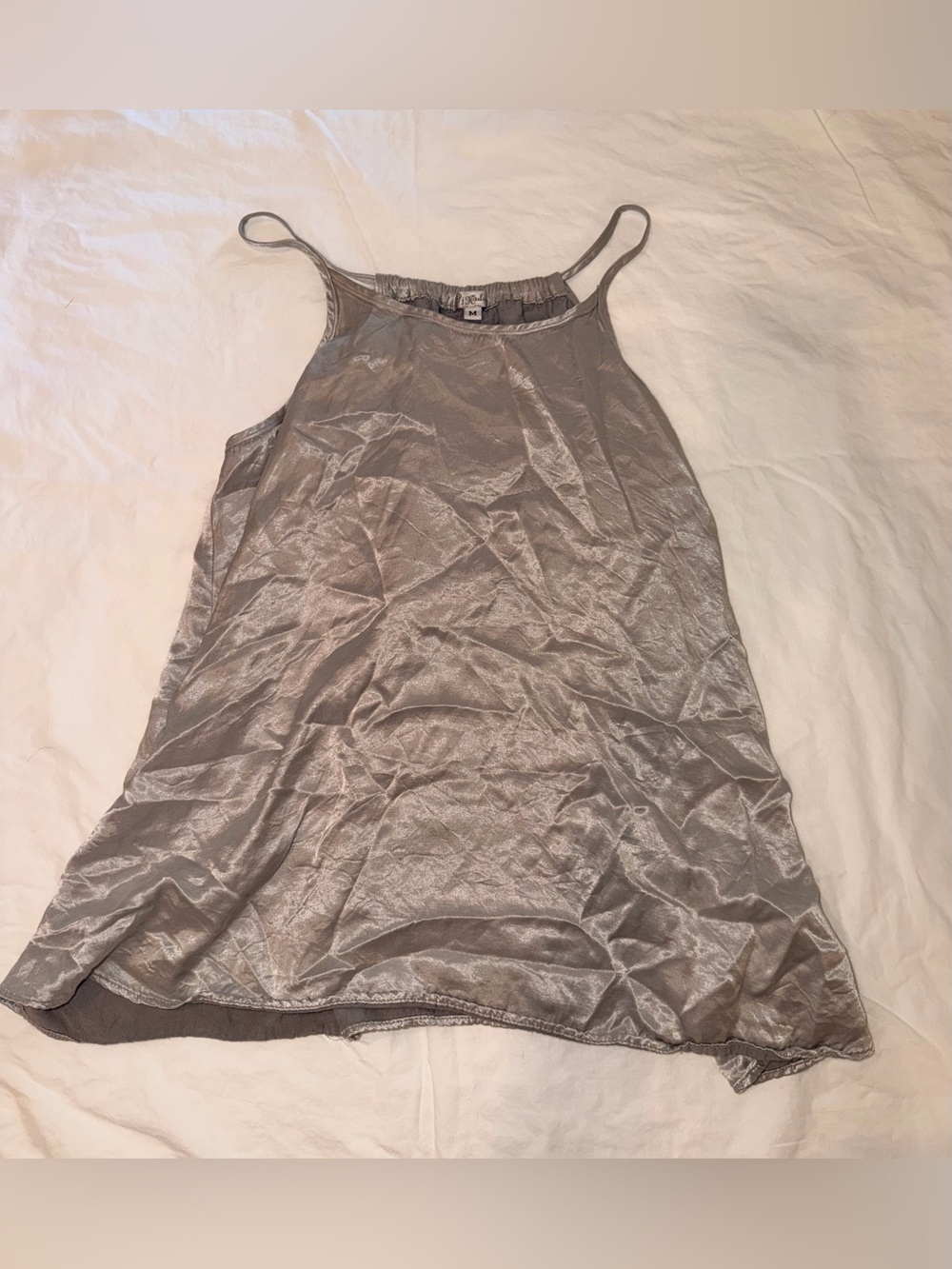 Women's Silver Satin Cami with Spaghetti Straps